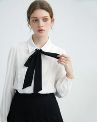 Good Manners Ruffle Bow Tie Neck Shirt