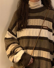 Coffee Cream Striped Oversize Sweater