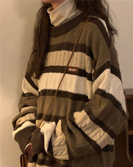 Coffee Cream Striped Oversize Sweater