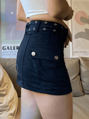 Buckle Belt Denim Cargo Mini Skirt