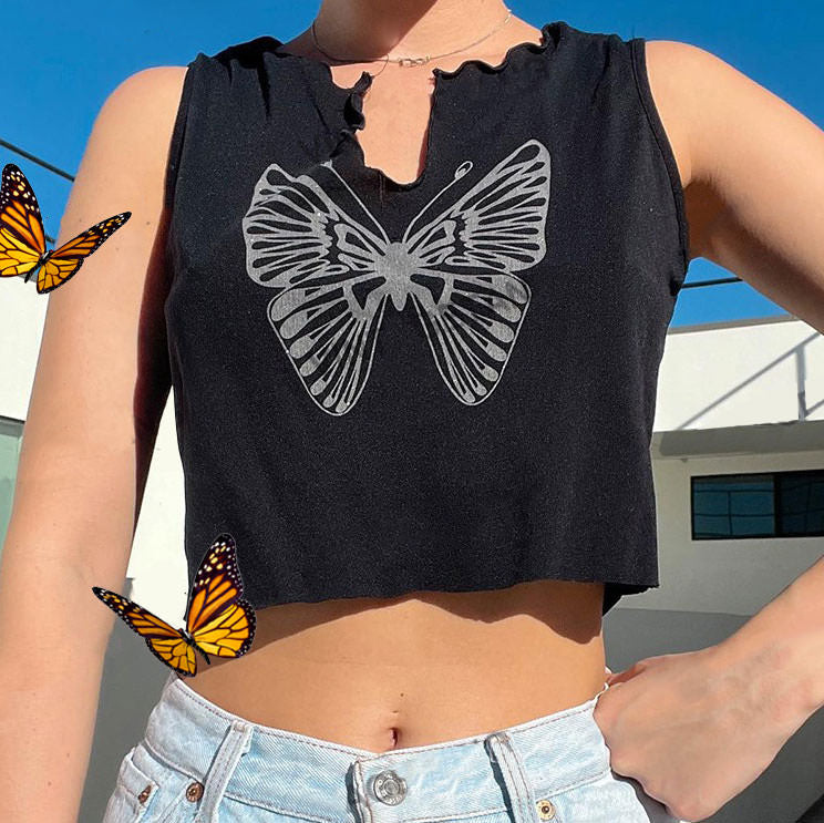 Downtown Girl Butterfly Crop Tee