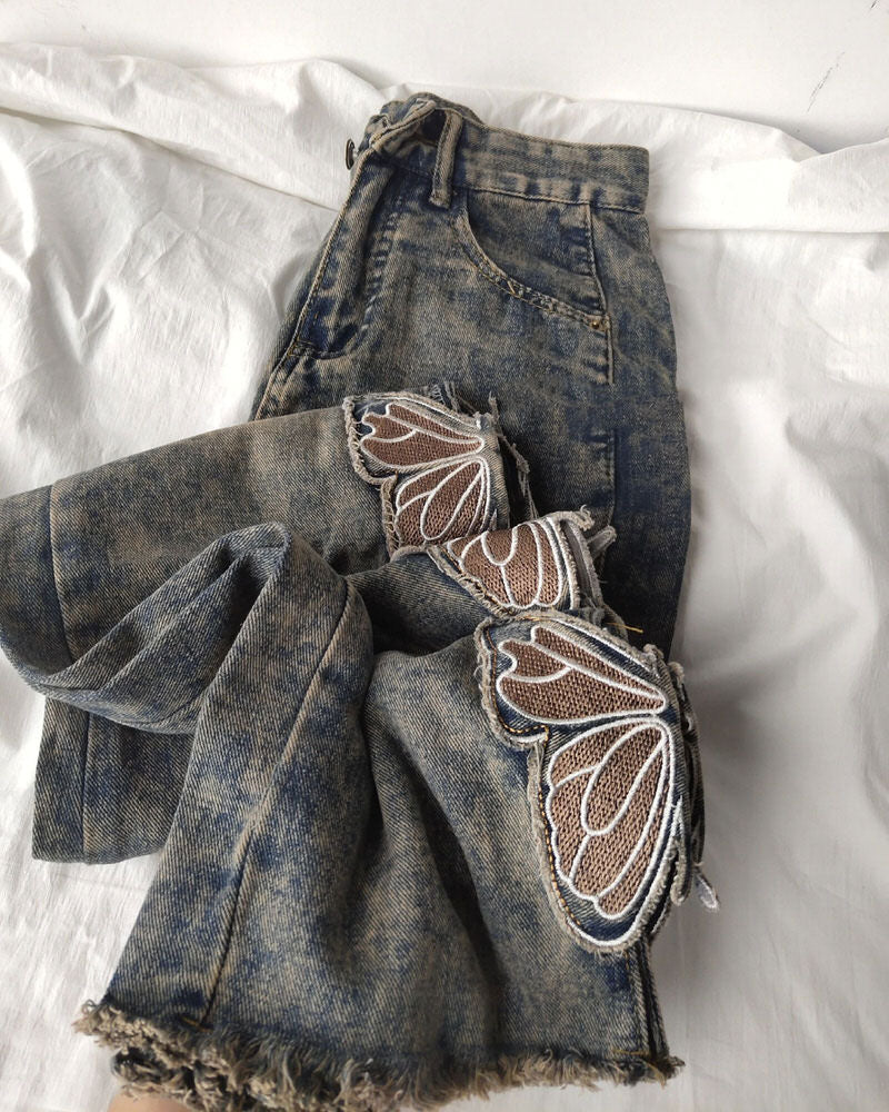 Grunge Aesthetic Butterfly Cut Out Jeans