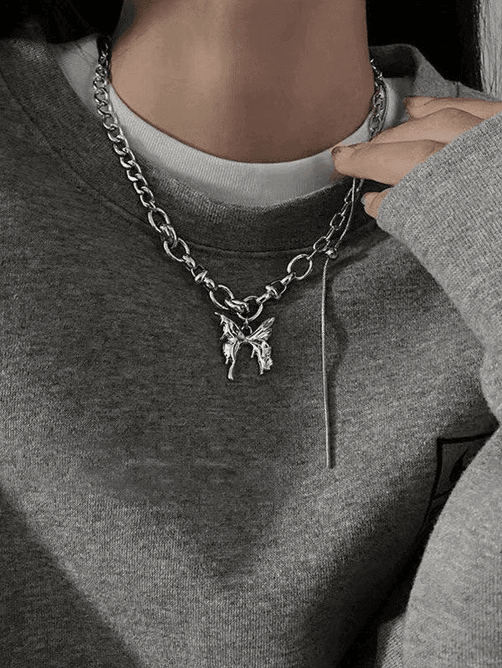 Butterfly Pendant Link Chain Necklace