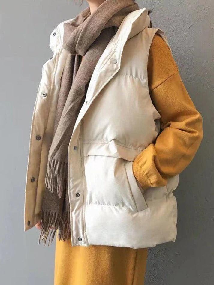 Buttoned Sleeveless Padded Down Jacket