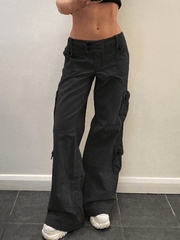 Buttoned Straight-Leg Cargo Jeans