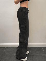 Buttoned Straight-Leg Cargo Jeans