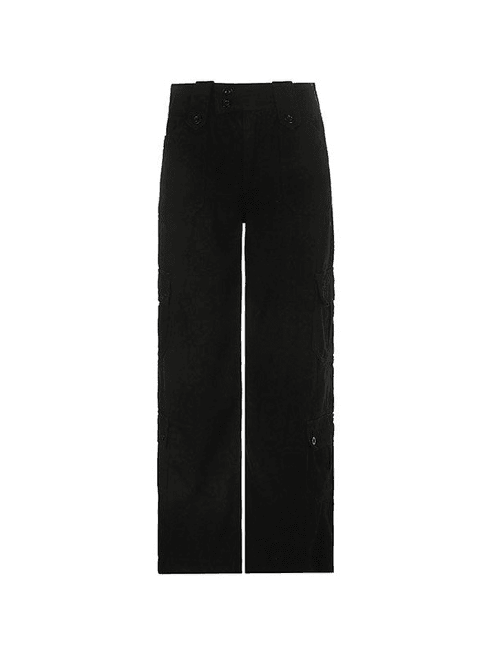 Buttoned Straight-Leg Cargo Jeans