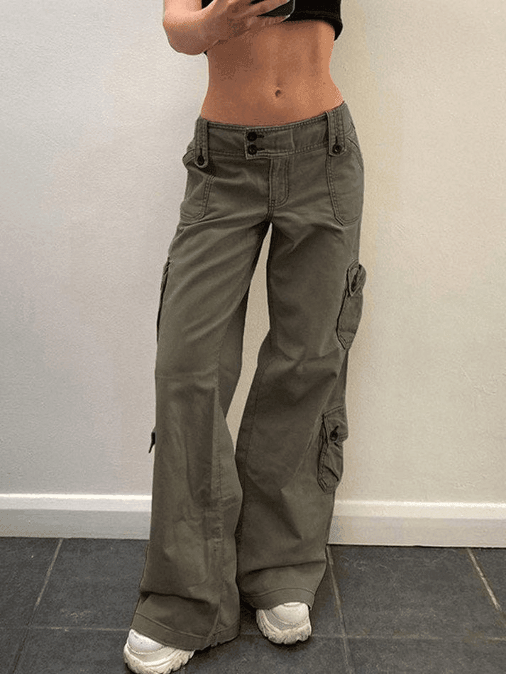 Buttoned Straight-Leg Cargo Jeans