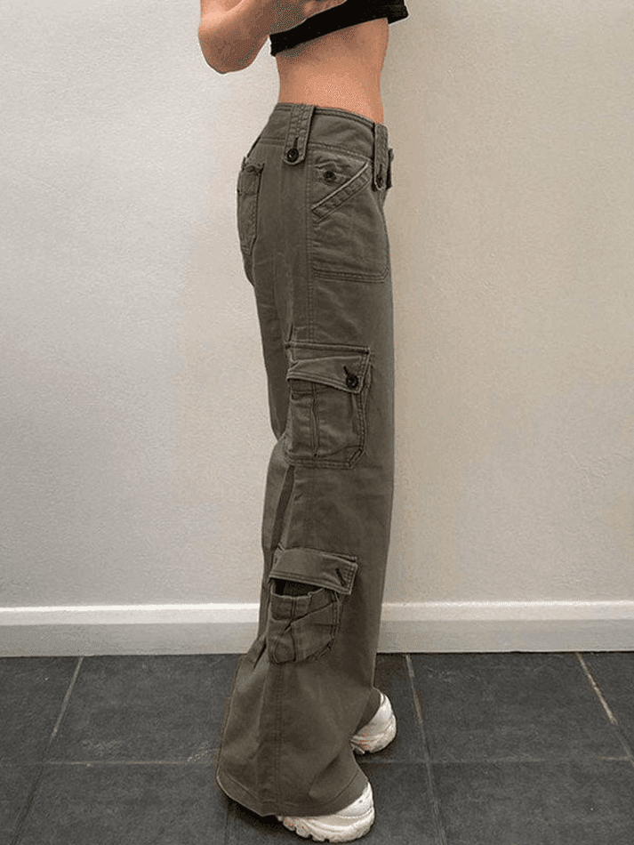 Buttoned Straight-Leg Cargo Jeans