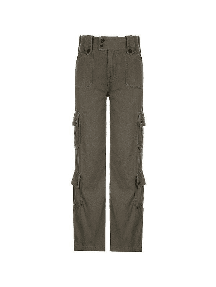 Buttoned Straight-Leg Cargo Jeans