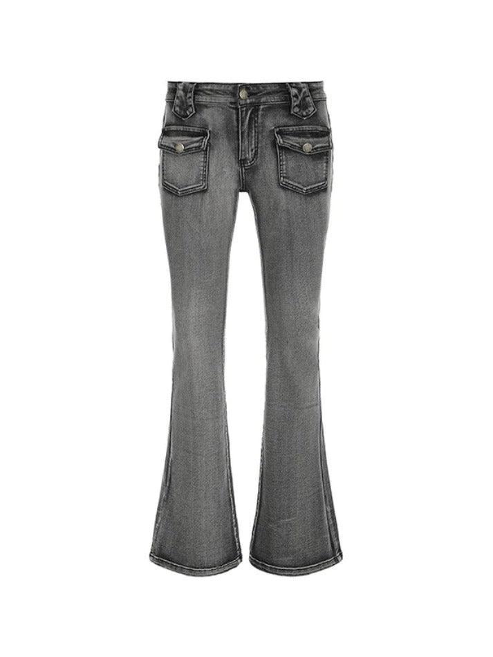 Vintage Distressed Dual Pocket Low Rise Flare Jeans