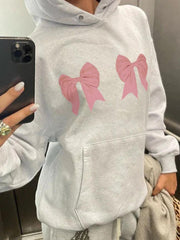 Street Bow Print Drawstring Oversized Hoodie