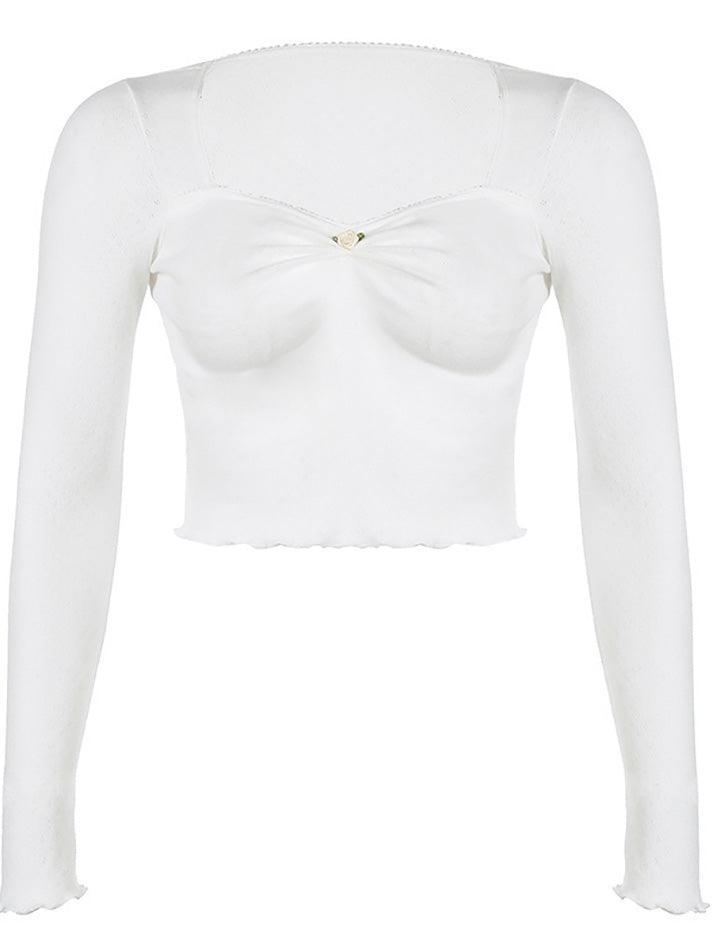Square Neck Floral Ruffle Long Sleeve Crop Top