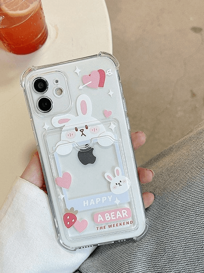 Card Holder Detail Cartoon Pattern Clear Iphone Case