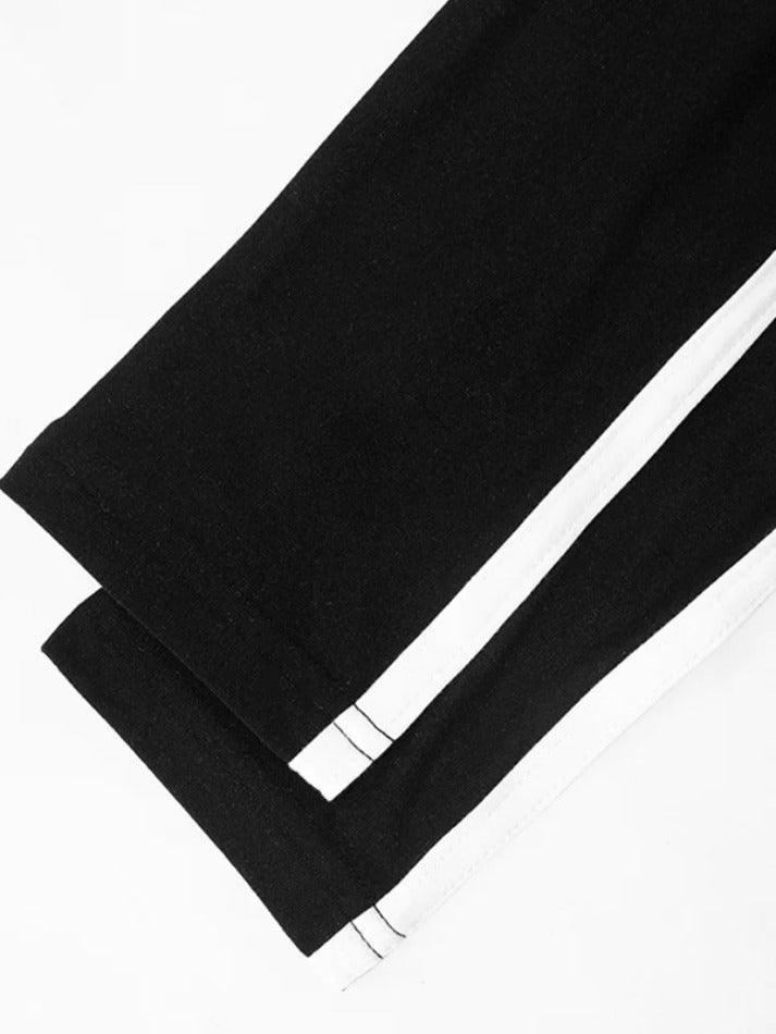 Square Neck Contrast Color Piping Design Long Sleeve Tee