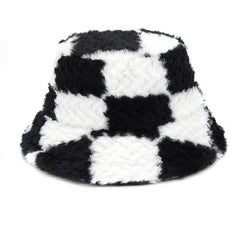 Checkered Fuzzy Bucket Hat