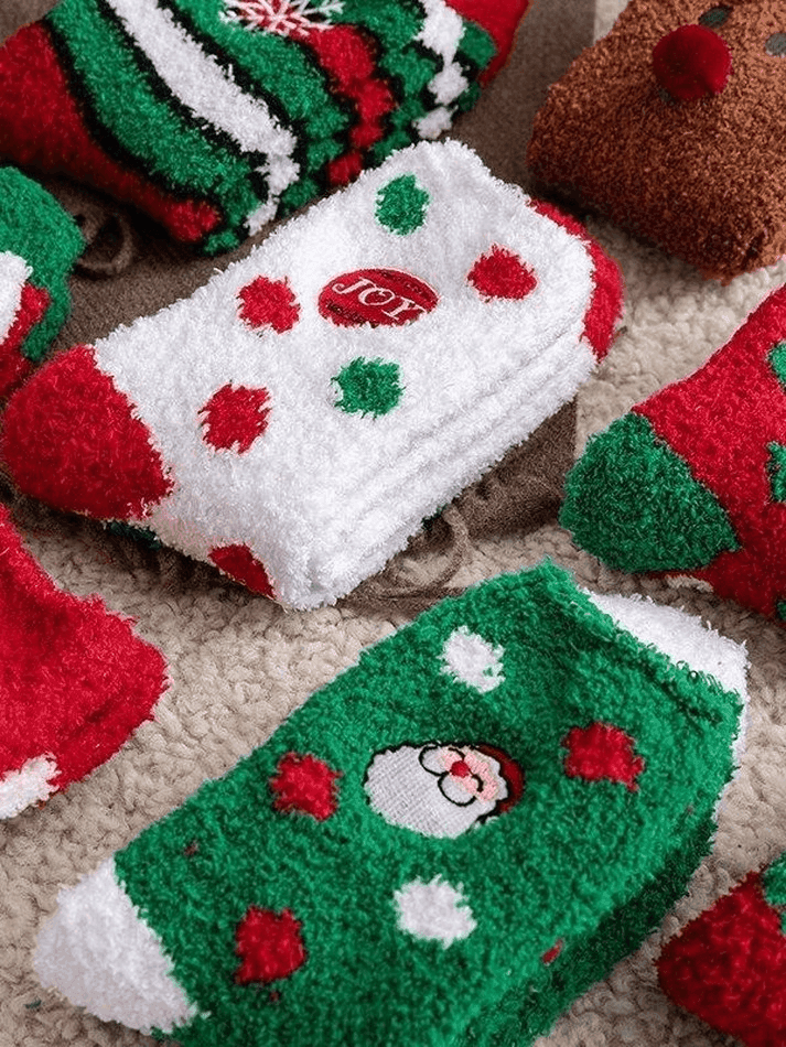 Christmas Wave Point Coral Fleece Socks