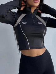 Color Block Splice Quarter Zip Long Sleeve Tee