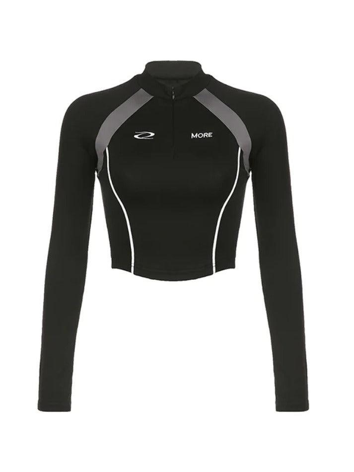 Color Block Splice Quarter Zip Long Sleeve Tee