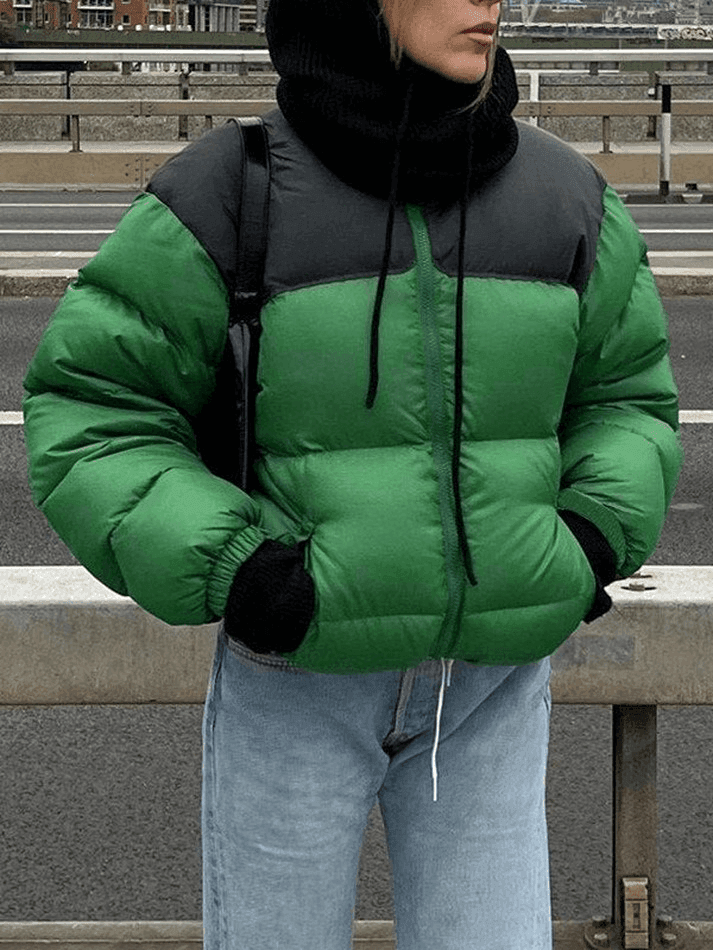 Color Block Zip Up Puffer Jacket