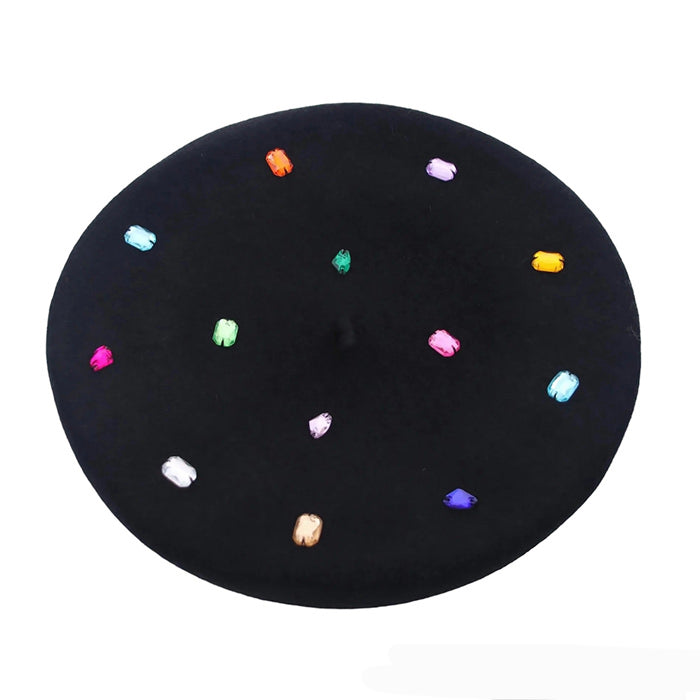 Colorful Rhinestone Beret Hat