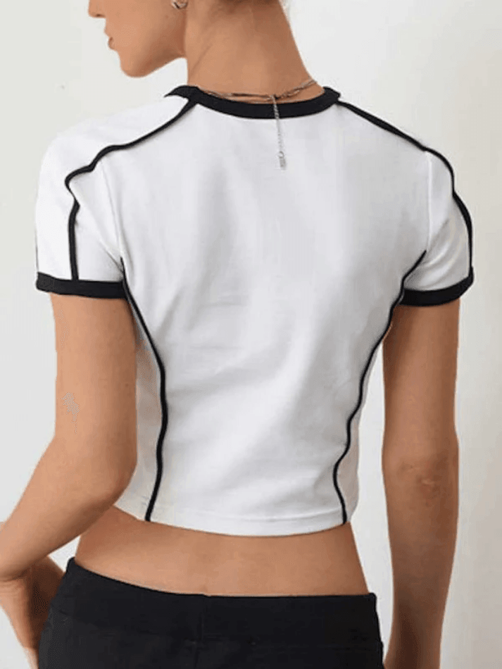 Contrast Color Crop Short Sleeve Tee