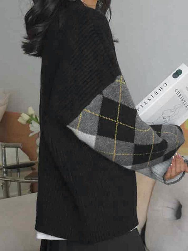 Contrast Color Plaid Patchwork Cardigan