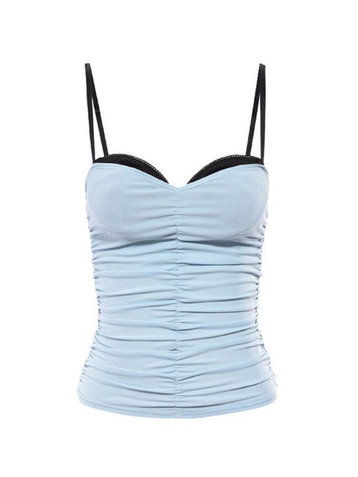 Contrast Color Pleat Cami Top