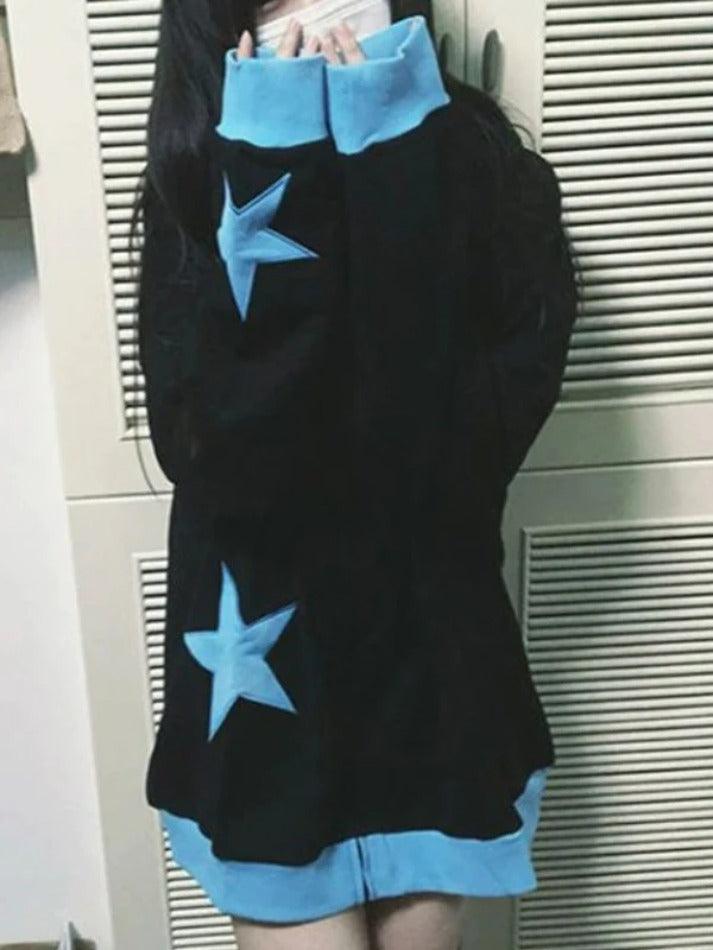 Contrast Color Star Print Oversized Hoodie