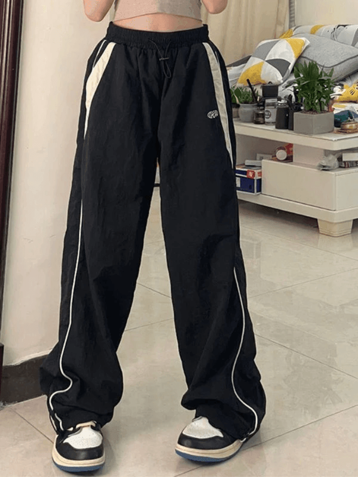 Contrast Piping Black Baggy Sweatpants