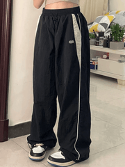 Contrast Piping Black Baggy Sweatpants