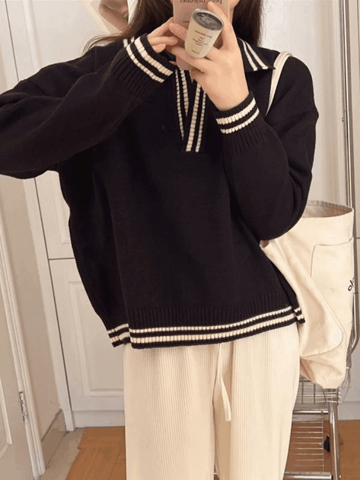 Contrast Trim Pullover Sweater