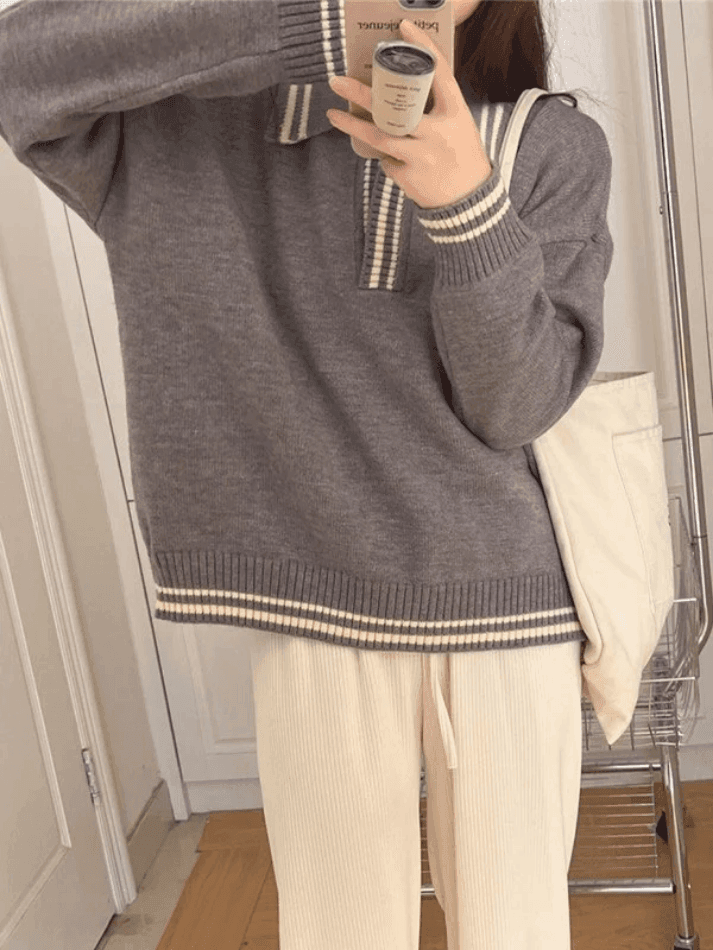 Contrast Trim Pullover Sweater