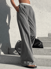 Contrast Waist Gray Baggy Tailored Pants