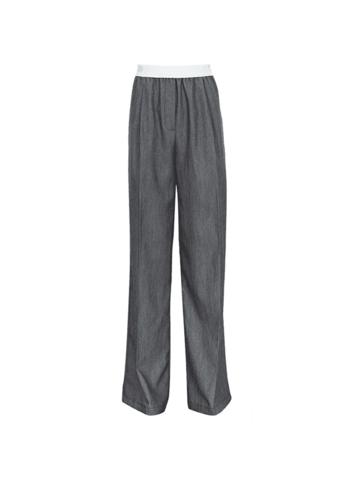 Contrast Waist Gray Baggy Tailored Pants