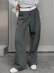 Contrast Waist Vintage Tailored Pants