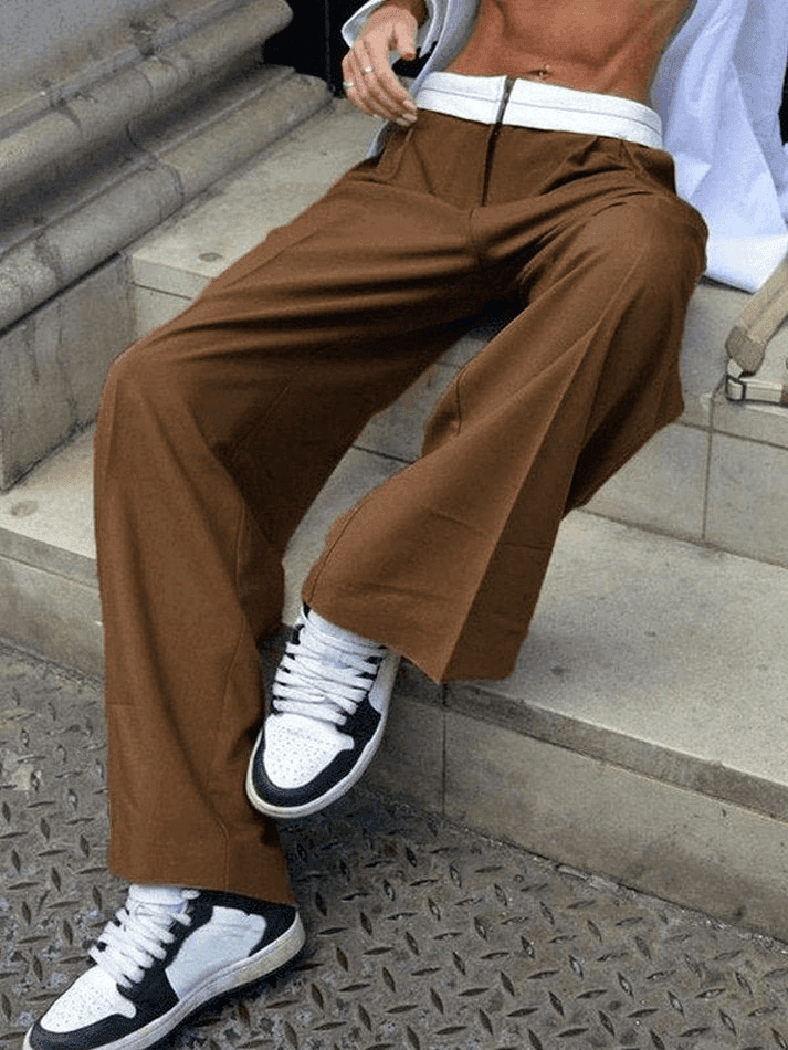 Contrast Waist Vintage Tailored Pants