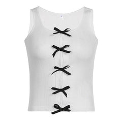 Spliced Split Y2K Bow Tank Top