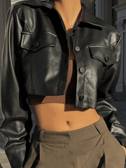 Cropped Black Faux Leather Biker Jacket