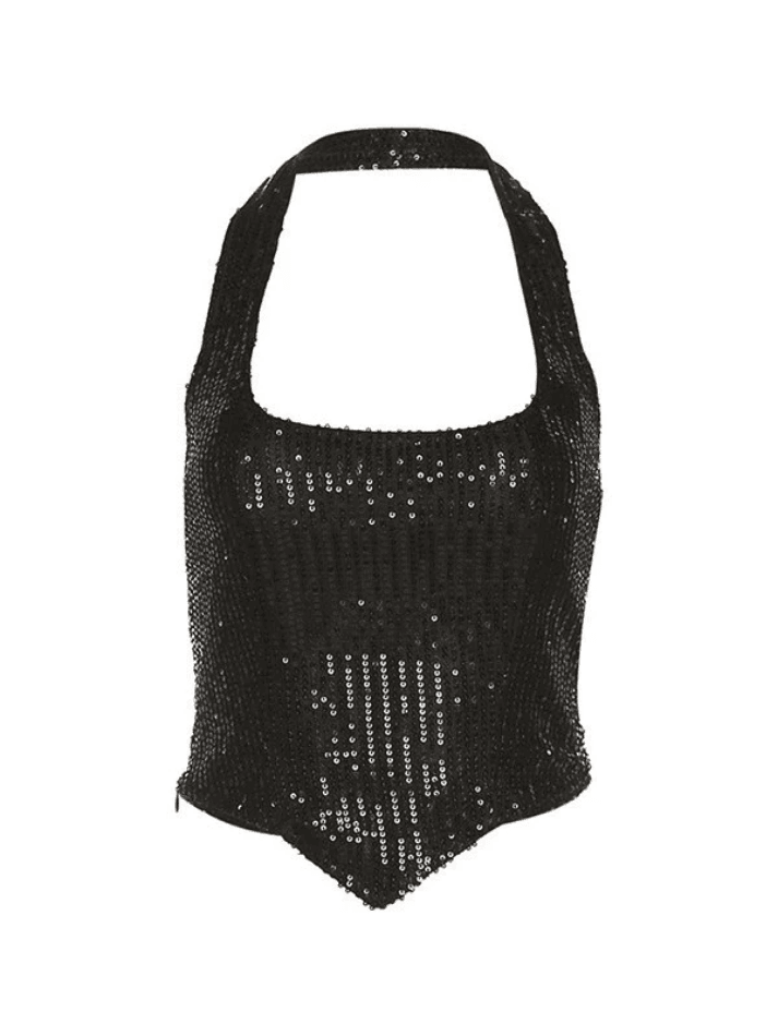 Cropped Sequin Halter Corset Top