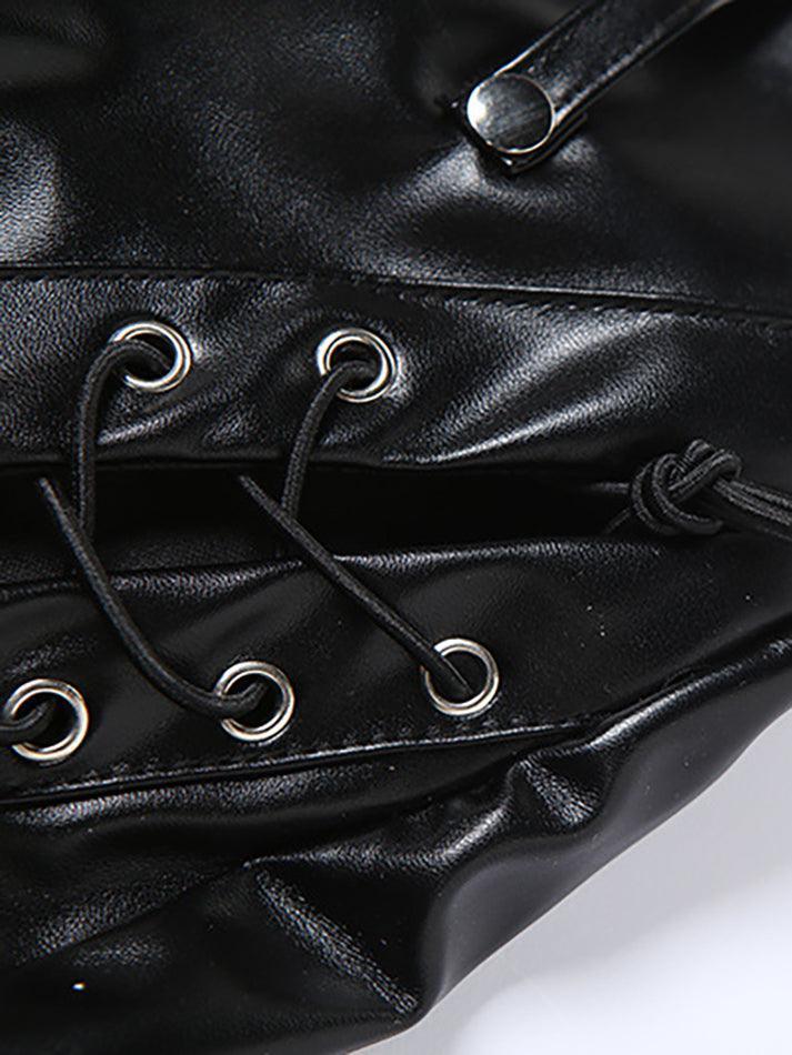 Cut-out Lace Up Pu Leather Pants