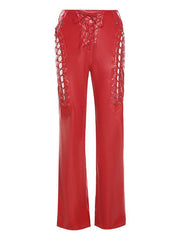 Cut-out Lace Up Pu Leather Pants