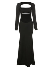 Cut Out Long Sleeve Rib Maxi Dress