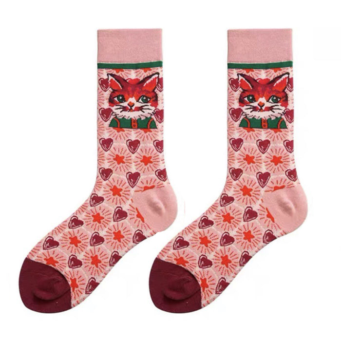 Preppy Cat Print Socks