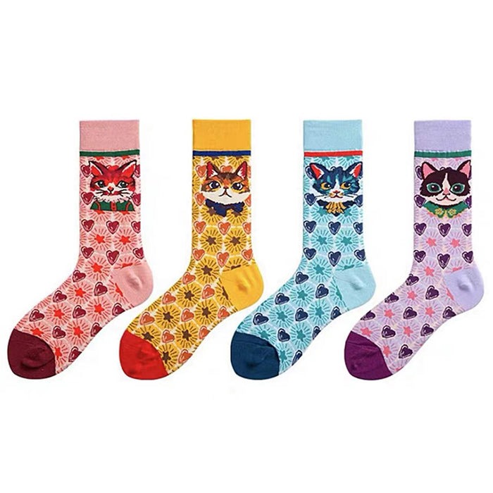 Preppy Cat Print Socks