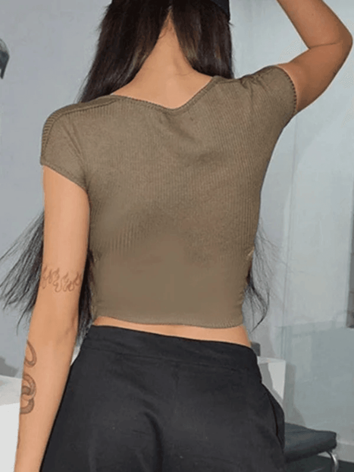 Cutout Slim Crop Knit Top