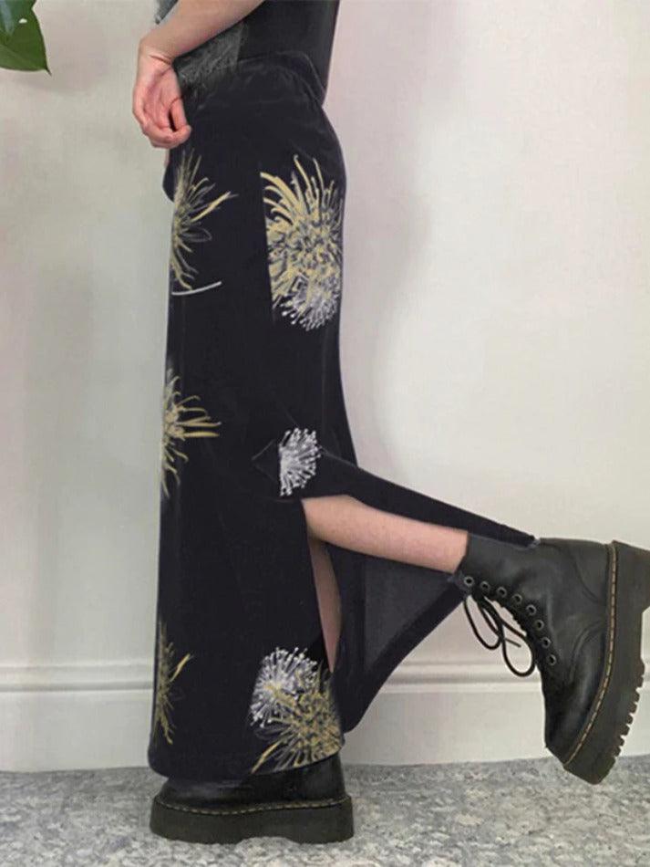 Flower Print Split Midi Skirt