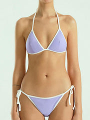 Contrast Binding Tie Side Bikini Set