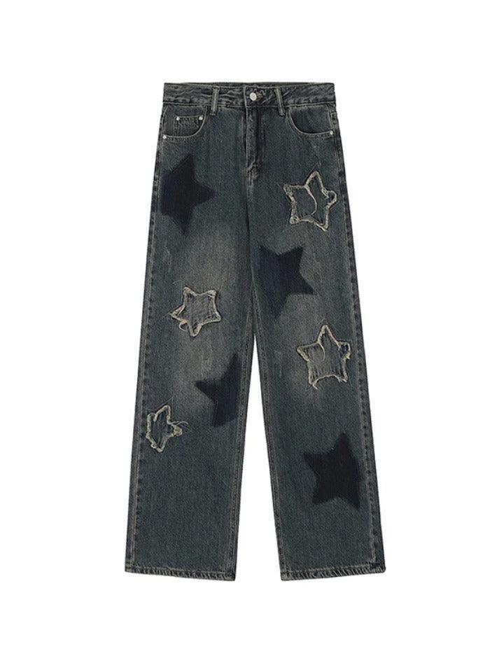 Star Embroidery Raw Trim Boyfriend Jeans