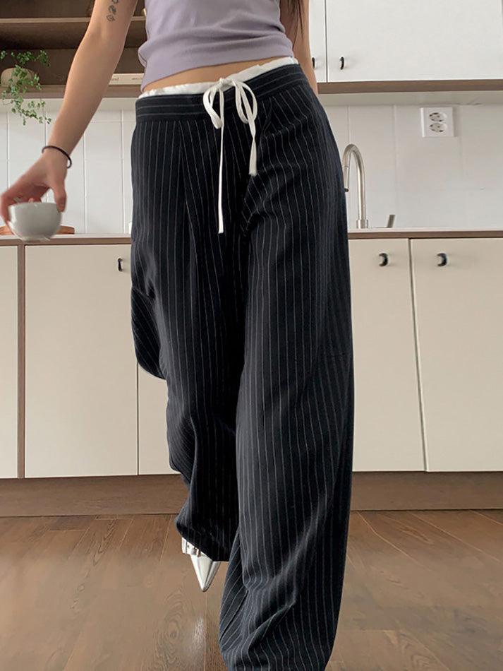 Patchwork Stripe Contrast Color Wide Leg Pants
